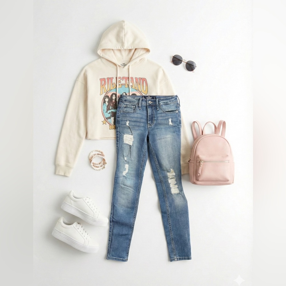 Hollister Distressed Skinny Jeans Medium Wash Ripped Denim